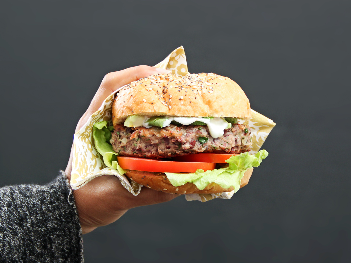 Mexican bean burger prepared in an AMC 28 cm Chef's Pan